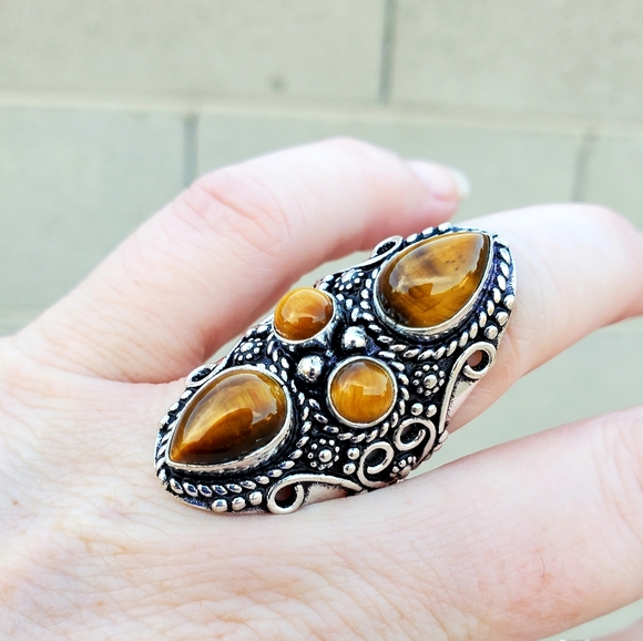 New Tiger Eye 925 Silver Statement Ring. - Picture 11 of 13